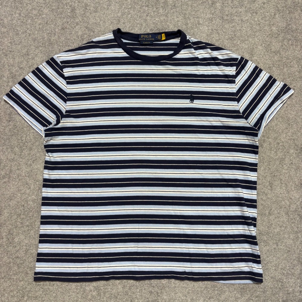 Polo Ralph Lauren Mens Classic Fit Striped T-Shirt Blue White Medium 0675